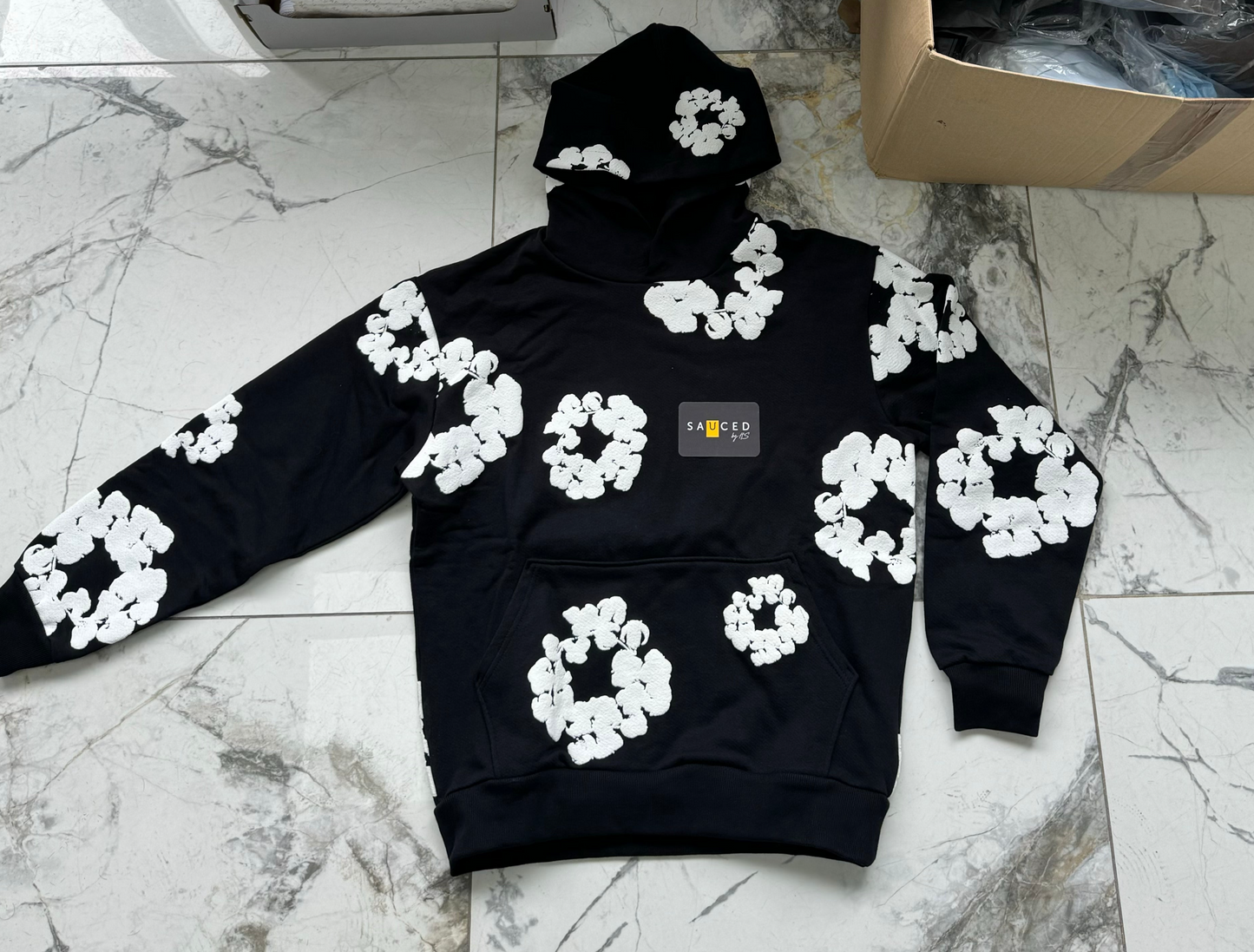 Denim Tears 'Cotton Wreath' Hoodie ~ Black/White