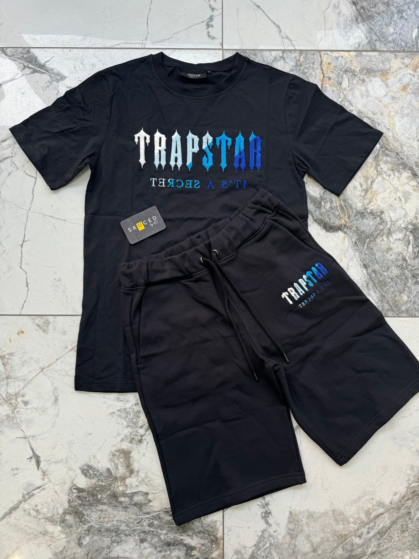 Trapstar Black Ice Chenille Decoded T-Shirt & Short Set