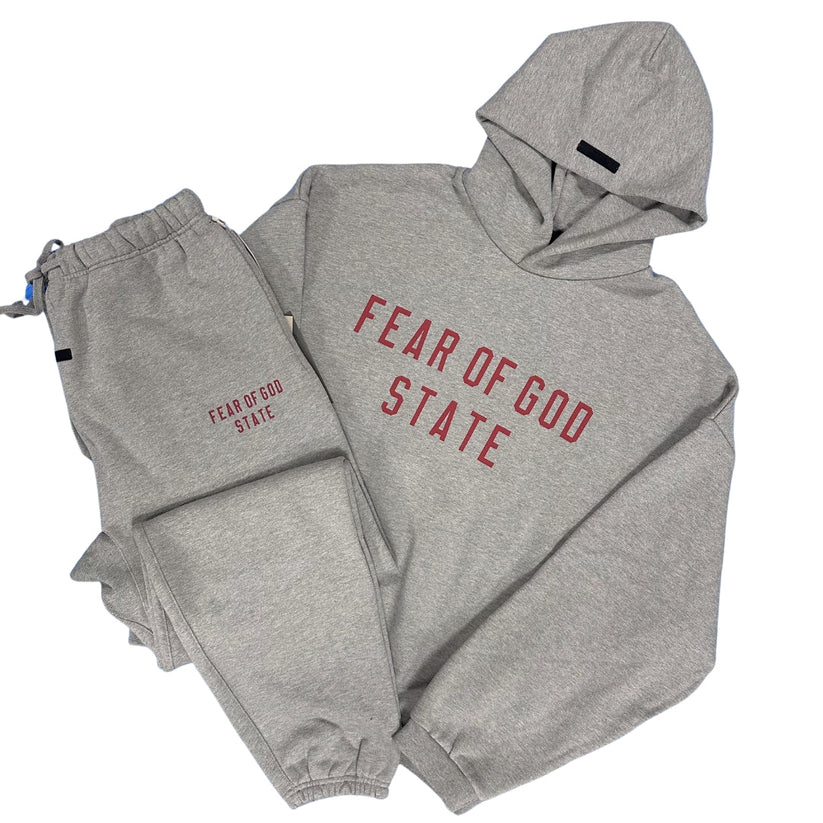 Ready to Ship – 'Dark Heather / Red' FW24 Hooded Tracksuit