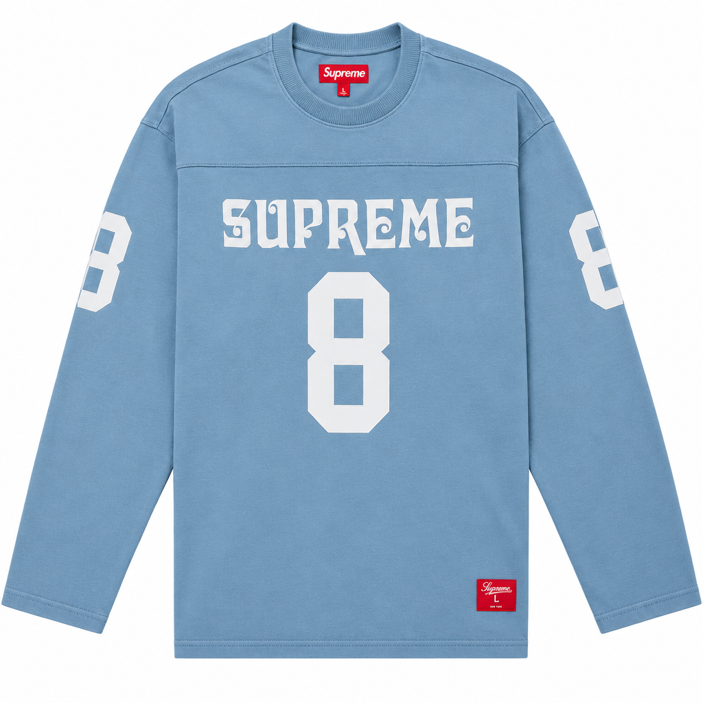 Blue jersey Supreme 8, wishlist icon removed